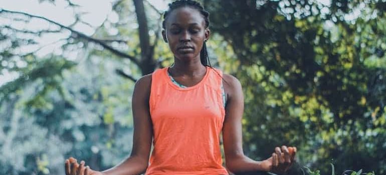 a woman meditating